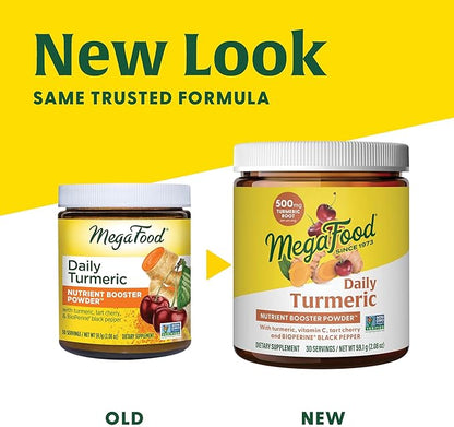 MegaFood Daily Turmeric Nutrient Booster Powder - Turmeric Supplement -with Black Pepper Extract, Tart Cherry & Vitamin C - Vegan - Made Without 9 Food Allergens - 2.08 Oz (30 Servings)