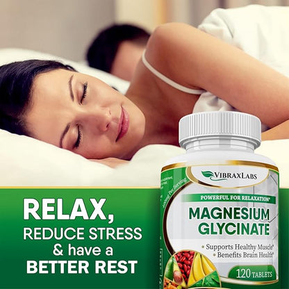 Magnesium Glycinate Supplement, 400mg, for Men & Women, for Stress, Energy, Muscle Cramps, Joint Support, Chelated, High-Absorption, Non-Laxative, Gluten-Free