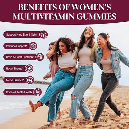 Multivitamin for Women, Womens Multivitamin Gummy w/Omega-3, Inositol, Folate, Biotin, Vitamins A, C, D3, E, B12 for Heart, Brain, Hair, Energy & Immune, Sugar-Free Gummies, Berry Flavor, 90 Cts