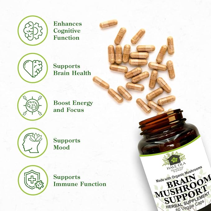 Brain Mushroom Support – Non-GMO & Kosher Certified Supplement with Potent Mushroom Blend for Enhanced Mental Clarity, Energy, Focus, Memory Function & Cognitive Health