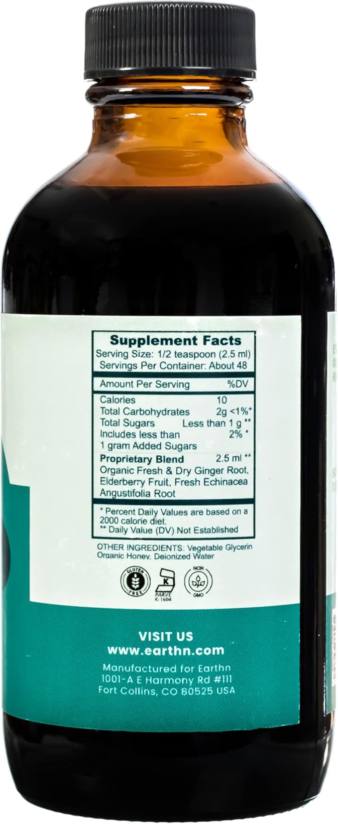 Ginger Elderberry Immune Defense Syrup with Echinacea, Vitamin C, Honey - Organic Super Premium Liquid - 100% Pure Ingredients - Natural Immunity Support Supplement (4 fl oz)