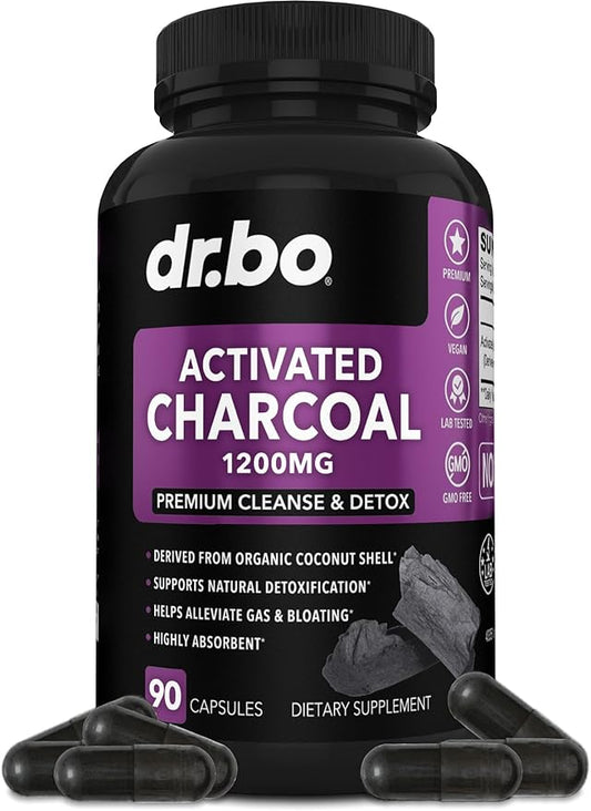 Activated Charcoal Capsules Cleanse Detox - 1200mg Organic Coconut Charcoal Pills for Stomach Gas and Bloating Relief for Men Women Kids - Active Capsules Powder Binder Activated Supplements for Gut