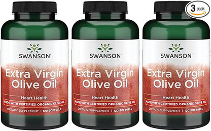 Swanson Extra Virgin Olive Oil - Natural Supplement Supporting Cardiovascular Health w/Essential Fatty Acids - Made w/Organic Cold-Pressed Olive Fruit - (120 Softgels, 1g Each) (3 Pack)