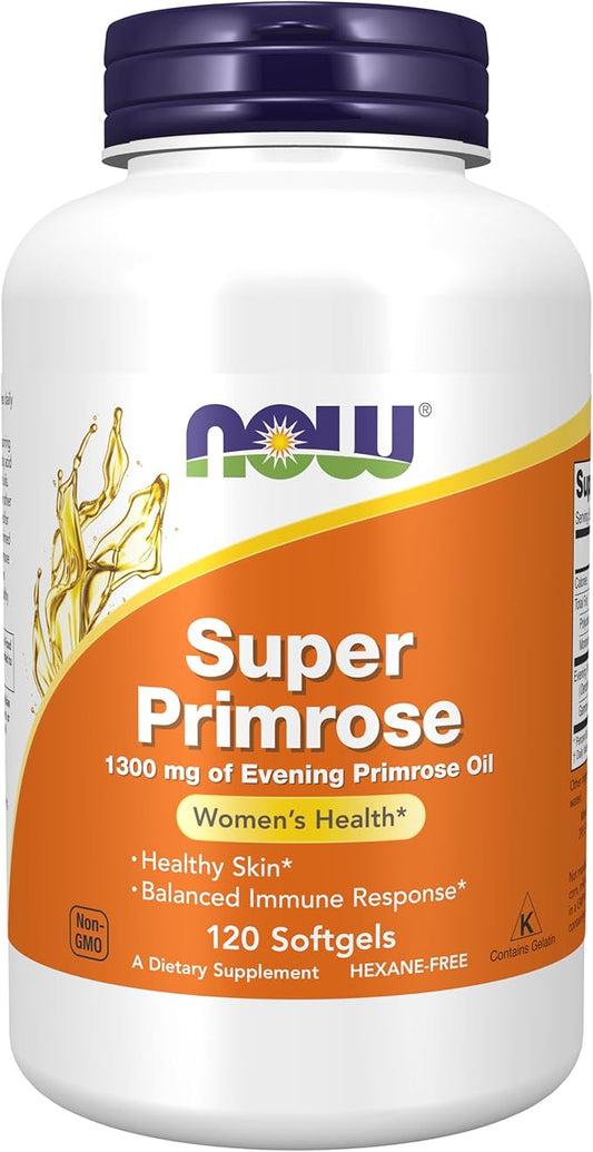 NOW Foods Supplements, Super Primrose 1300 mg with Naturally Occurring GLA (Gamma-Linolenic Acid), 120 Softgels