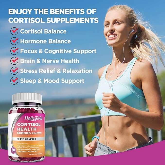 Cortisol Supplements for Women Men, Cortisol Gummies with Ashwagandha, Magnesium, L-Theanine, Phosphatidylserine, B6 for Cortisol Detox, Relaxation, Sleep, Focus, Sugar-Free, Vegan, 60