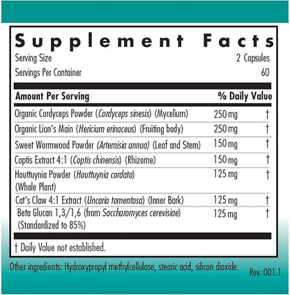 Nutricology - Phyto Tick Defense Supplement - Mushroom Complex, Mushroom Extract, Lions Mane, Cordyceps, Beta Glucans, Vegetarian Capsules - 120 Count