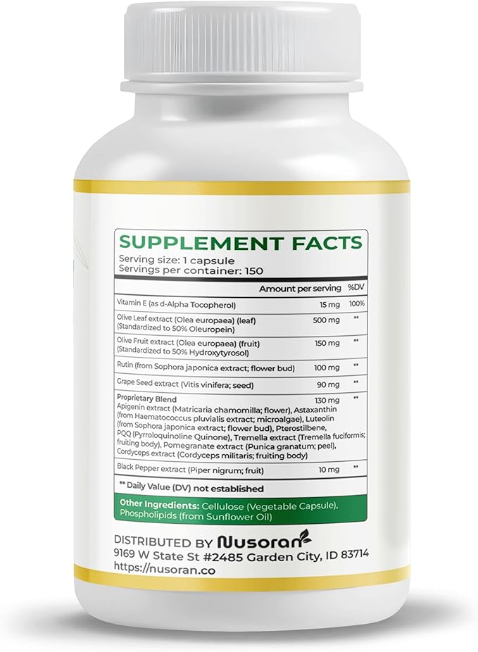 Premium Olive Leaf & Fruit - 13-in-1 with Rutin, Grape Seed, Astaxanthin, PQQ - Max Absorption - 150 Capsules - Made in The USA - Non-GMO, Gluten-Free, Lab Tested