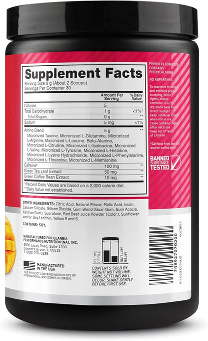Optimum Nutrition New Flavor Amino Energy - Pre Workout with Green Tea, BCAA, Amino Acids, Keto Friendly, Green Coffee Extract, Energy Powder - Peach Mango Tango, 30 Servings (Packaging May Vary)