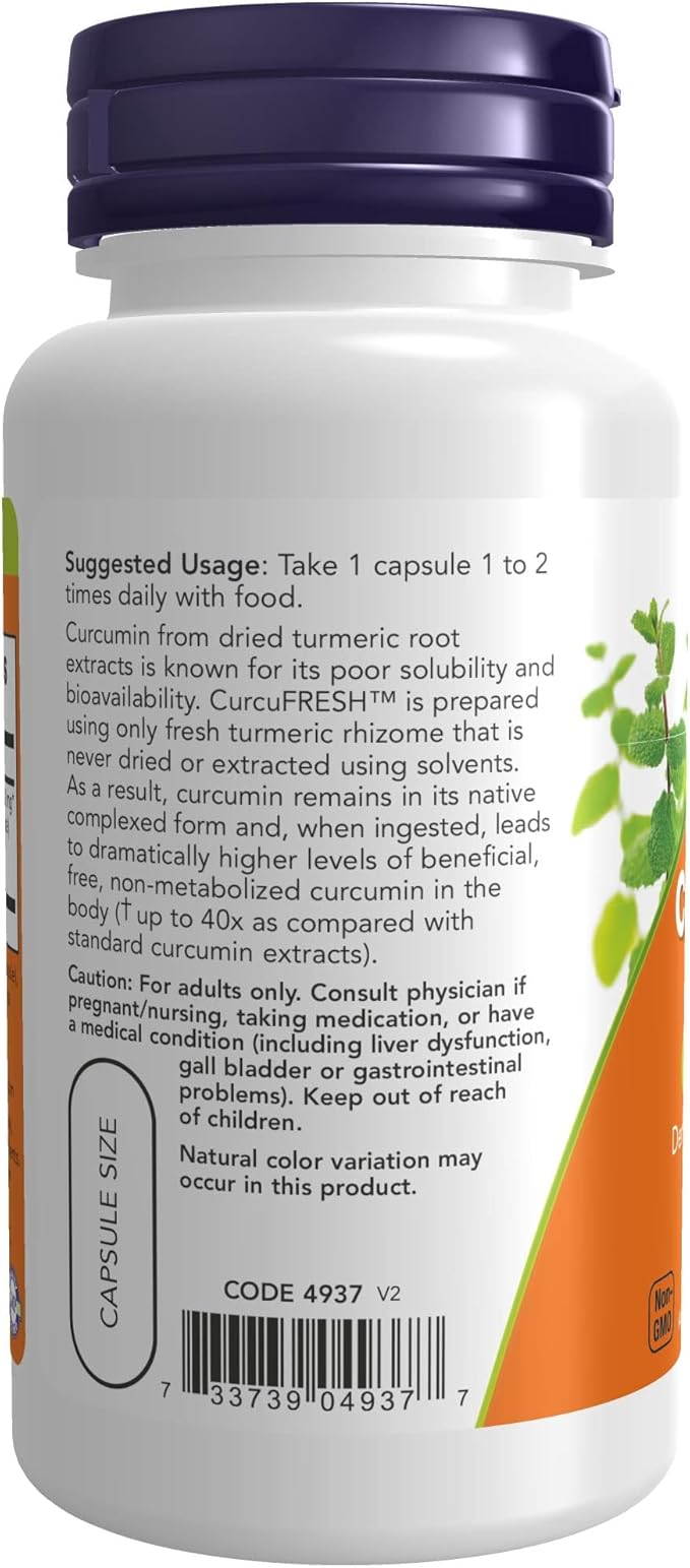 NOW Foods Supplements, CurcuFRESH™ Curcumin, Derived from Fresh Turmeric Juice, Curcumin Juice Complex, 60 Veg Capsules