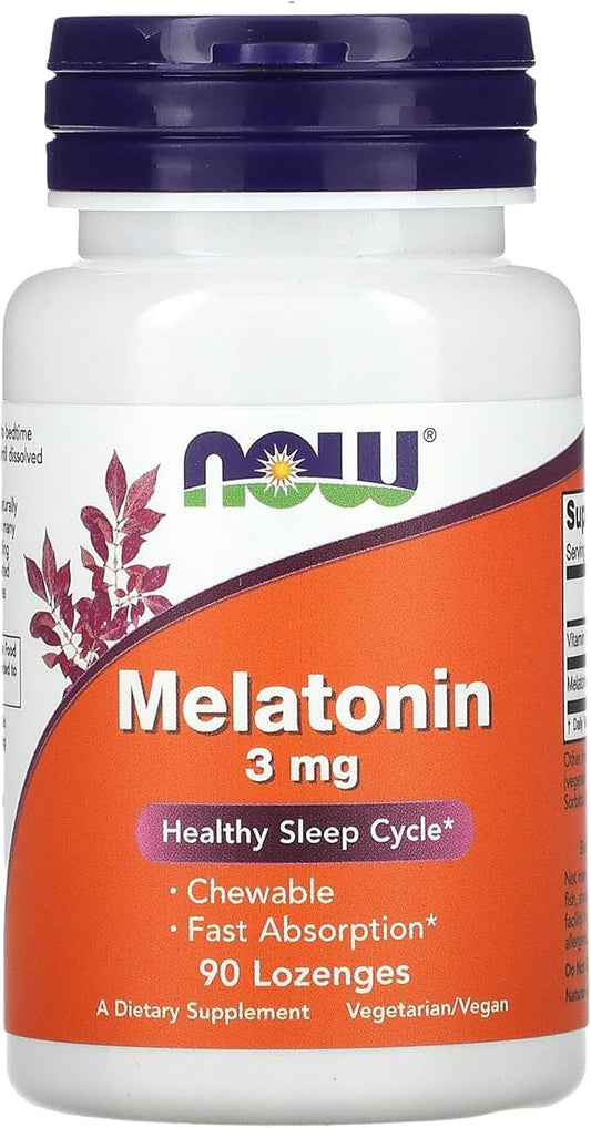 NOW Supplements, Melatonin 3 mg, Free Radical Scavenger*, Healthy Sleep Cycle*, 90 Chewable Lozenges