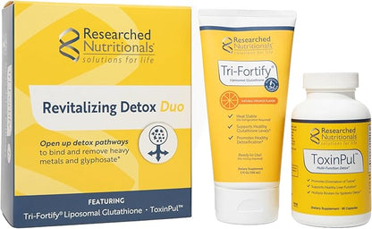 Researched Nutritionals Revitalized Detox Duo - for Immune Support, Liver Health or A Full Body Detox Cleanse - Tri-Fortify Orange Liposomal Glutathione (450mg) Liquid & ToxinPul (2 Piece Set)