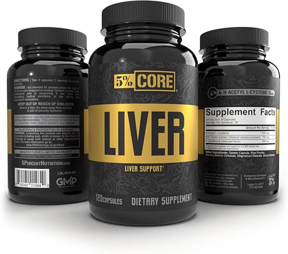 5% Core Liver Support | NAC (N-Acetyl L-Cysteine) 1000mg, Milk Thistle 750mg, L-Glutathione 300mg | Liver Cleanse Detox & Repair Supplement (30 Capsules)