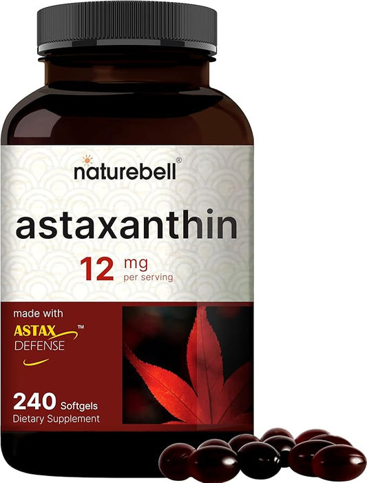 NatureBell Astaxanthin 12mg, 240 Softgels, Made with Astax (Max Strength from MicroAlgae), Natural Antioxidant for Skin & Eye Health – Non-GMO & No Gluten, 4 Month Supply
