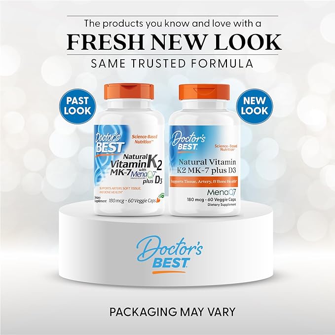 Doctor's Best Natural Vitamin K2 MK-7 Plus D3, Supports Tissue, Artery, & Bone Health, Non-GMO, Gluten Free, Soy Free, Vegetarian 60 Veggie Caps