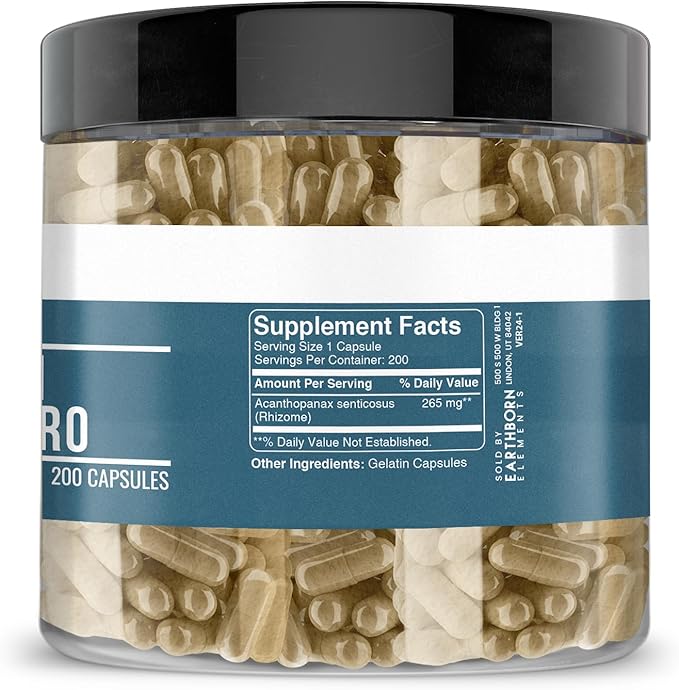 Earthborn Elements Siberian Eleuthero 200 Capsules, Pure & Undiluted, No Additives