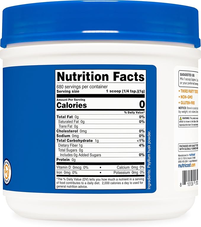 Nutricost Psyllium Husk Powder (1.5 Pounds) - GMO-Free, Gluten-Free