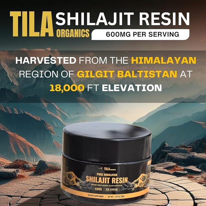 TILA Organic Pure Himalayan Shilajit Resin, Natural Supplement for Men & Women. Fulvic Acid and Humic Acid with Over 85 Trace Minerals. Vegan Gluten Free Non-GMO-600 mg-30g Jar