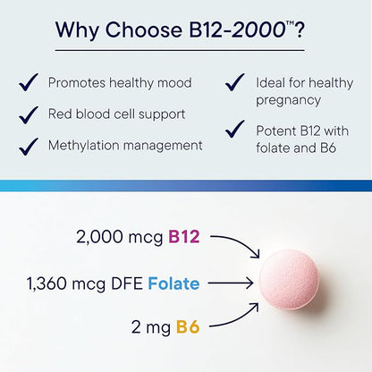 Biotics Research B12-2000™ Vitamin B12 2000 mcg, B6, Folate Supplement - Supplies high Potency Level of B6, B12 Vitamins and folate - Natural, Delicious Berry Flavor, Dissolves Easily -60 Lozenges