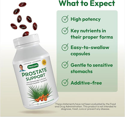 ANDREW LESSMAN Prostate Support Supplement for Men's Health, 60 Softgels, No Additives - Saw Palmetto for Men, Pumpkin Seed Oil, Lycopene, Omega-3 for Prostate Health, Urinary, Bladder Function