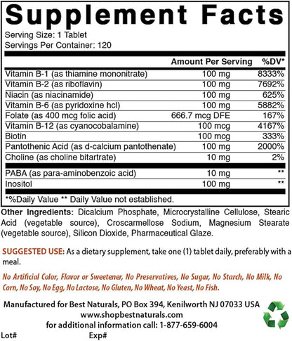 Best Naturals B-100 Complex for adults, 120 Tablets