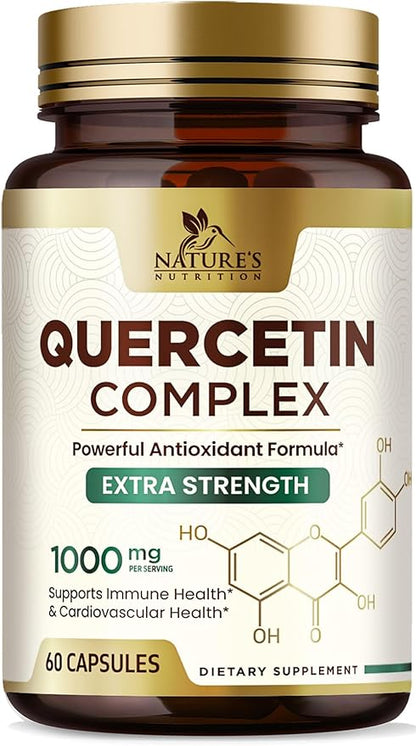 Quercetin 500mg Capsules - Extra Strength Quercetin Supplements 1000mg Serving - Antioxidants & Bioflavonoids Support for Immune, Heart & Cellular Health - Non-GMO & Gluten Free - 60 Veggie Capsules