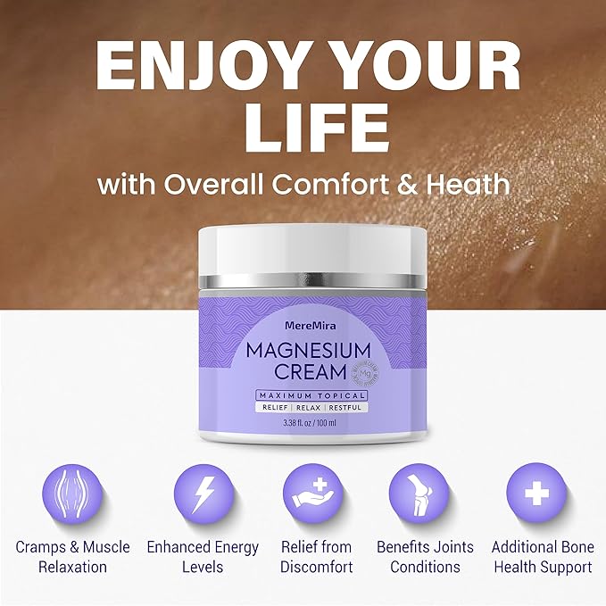 Magnesium Cream for Sleep & Muscle Relief: Topical Night Calming & Deep Relaxation Lotion - Restless Cramps Leg & Joint Care Lotion - Lavender 3.38 Fl. Oz.