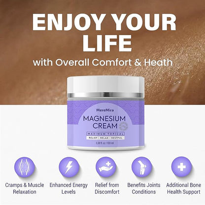 Magnesium Cream for Sleep & Muscle Relief: Topical Night Calming & Deep Relaxation Lotion - Restless Cramps Leg & Joint Care Lotion - Lavender 3.38 Fl. Oz.