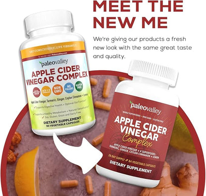 Paleovalley Apple Cider Vinegar Complex with Superfoods - Turmeric, Ginger, Ceylon Cinnamon and Lemon - 84 Vegetable Capsules