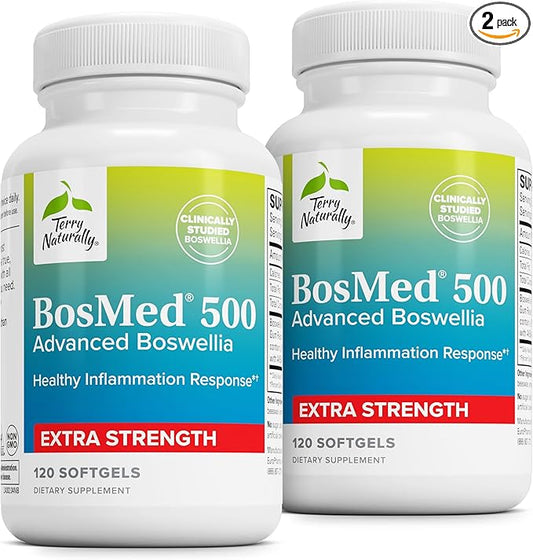 Terry Naturally BosMed 500 Extra Strength - Boswellia Serrata Extract Supplement - Supplement for Healthy Lung Support - Herbal Supplement Formula with High Levels of AKBA - 120 Softgels (Pack of 2)
