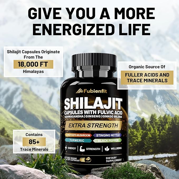 Shilajit Capsules - Premium Shilajit for Men - with Ashwagandha Ginseng and More Fulvic Acid for Men/Women - 120 Capsules
