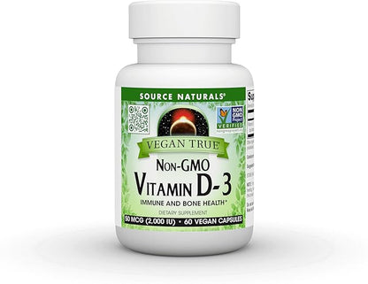 Source Naturals Vegan True, Non-GMO Vitamin D-3, Dietary Supplement for Immune and Bone Health*, 2,000 IU - 60 Capsules