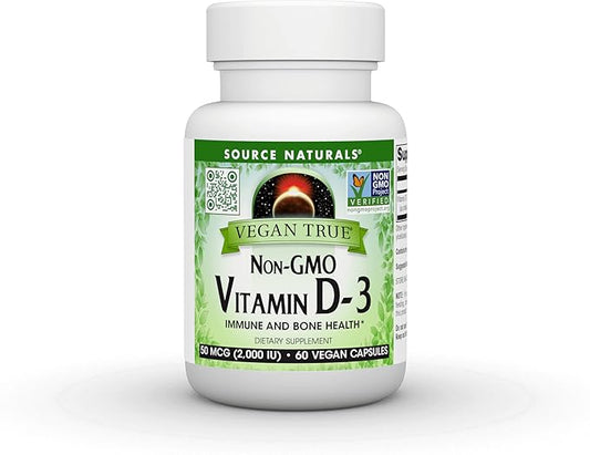 Source Naturals Vegan True, Non-GMO Vitamin D-3, Dietary Supplement for Immune and Bone Health*, 2,000 IU - 60 Capsules