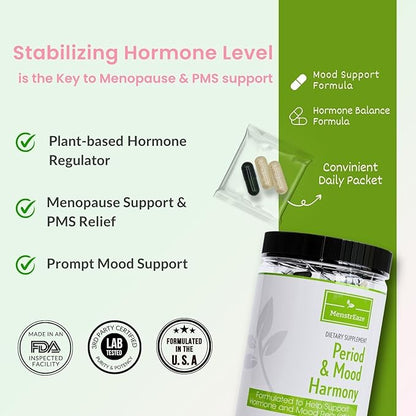 Mood Support & Hormone Balance for Women, Plant-Based Menopause Support & PMS Relief with Magnesium, Black Cohosh, St Johns Wort, Vitex, Ashwagandha &B6 Vitamins, 30 Serves