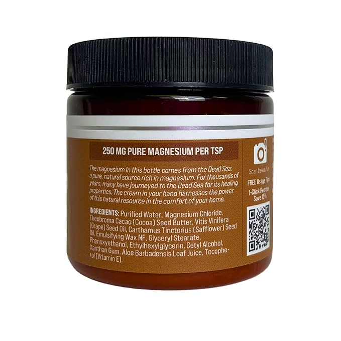 Magnesium Cream – Nighttime Magnesium Lotion – Apply to Legs, Buttocks, Arms or Chest – Topical Magnesium Chloride – USA Made and Safe for Kids (Cocoa)