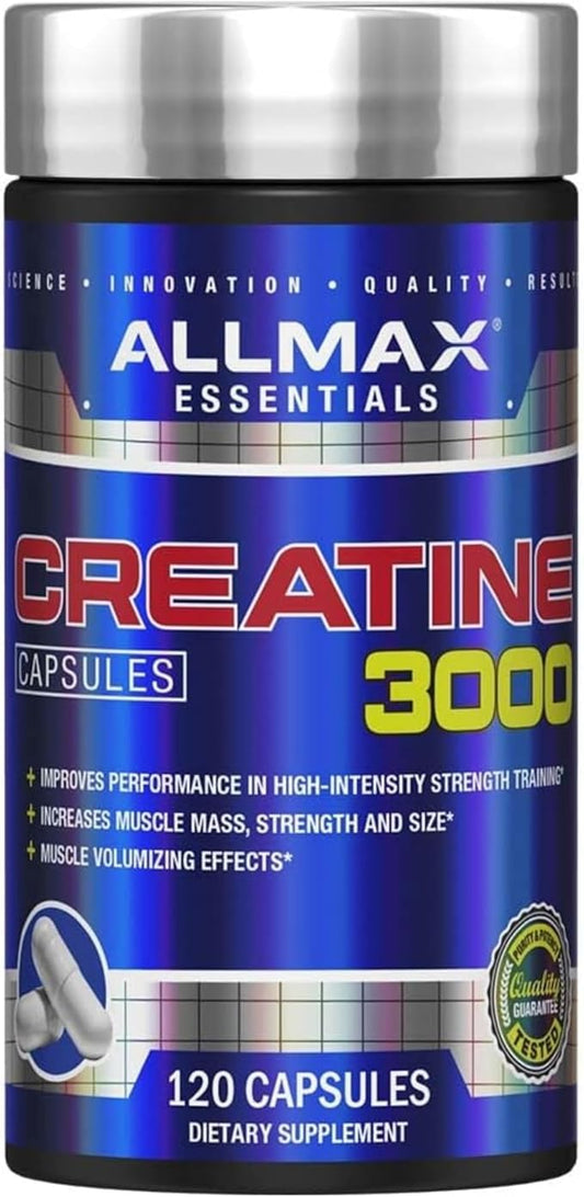 ALLMAX Nutrition - Creatine Monohydrate, Micronized Creatine Powder for Strength and Muscle Recovery, Gluten Free & Fast Absorbing, 120 Capsules
