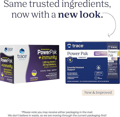 Trace Minerals PowerPak Plus Immunity - Hydration Support Supplement - Vitamin & Mineral Powder with Elderberry - Powder Packet to Aid Immunity & Energy - Fizzy Lemon Berry (30 Servings)