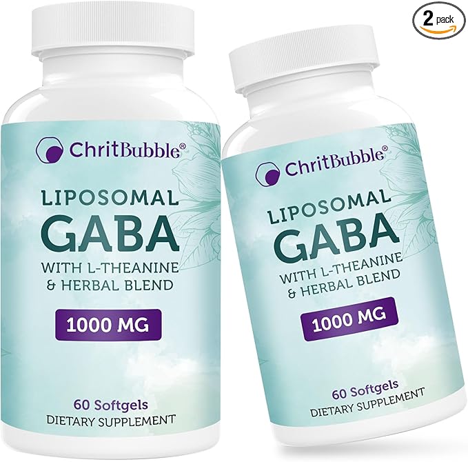 Liposomal GABA Supplements 1000mg with L-Theanine 200mg,High Absorption,Ashwagandha,Chamomile,Tart Cherry Herbal Supplement for Adults,120 Softgels,Non-GMO,Gluten Free