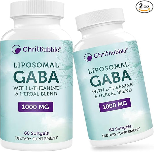 Liposomal GABA Supplements 1000mg with L-Theanine 200mg,High Absorption,Ashwagandha,Chamomile,Tart Cherry Herbal Supplement for Adults,120 Softgels,Non-GMO,Gluten Free