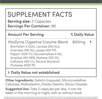 Digestive Enzymes - 800mg Blend of All 10 Most Essential Digestive and Pancreatic Enzymes (Amylase, Lipase, Bromelain, Lactase, Papain, Protease, Cellulase, Maltase, Invertase) by Double Wood