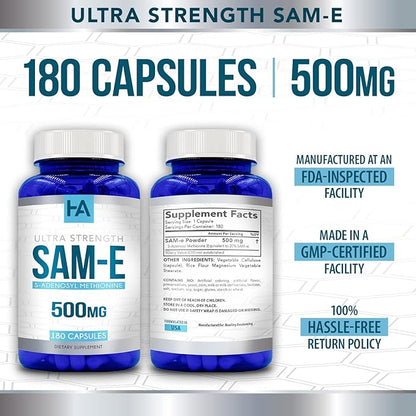 Healing Awakening SAM-e 500mg 180 Capsules (S-Adenosyl Methionine)