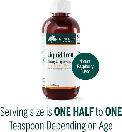 Genestra Brands Liquid Iron | Colloidal Mineral Supplement | Natural Raspberry Flavor | 8.1 fl. oz.