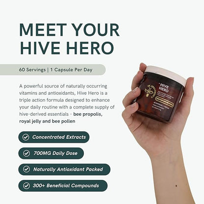 Dr Sosnowski's Hive Hero | Bee Propolis, Royal Jelly, Bee Pollen | Triple Action, Maximum Potency Hive Formula | Vegetable Capsules, 60ct