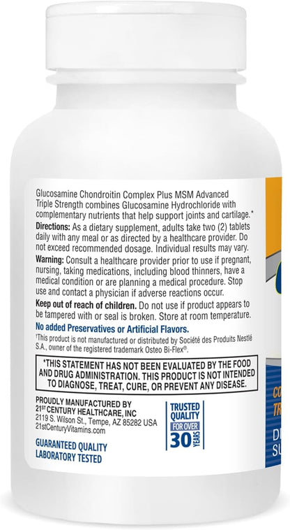 21st Century Glucosamine and Chondroitin, Advanced 3X Tablets, 80 Count