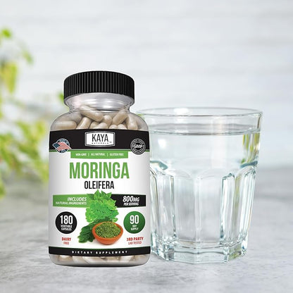 Kaya Naturals Moringa Leaf Extract - Complete Greens Superfood Supplement - Pure Miracle Tree Moringa - Boost Energy Naturally - Nutrient Dense Vitamins for Adult - 180 Veggie Count