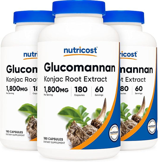 Nutricost Glucomannan 1,800mg Per Serving, 180 Capsules (3 Bottles)