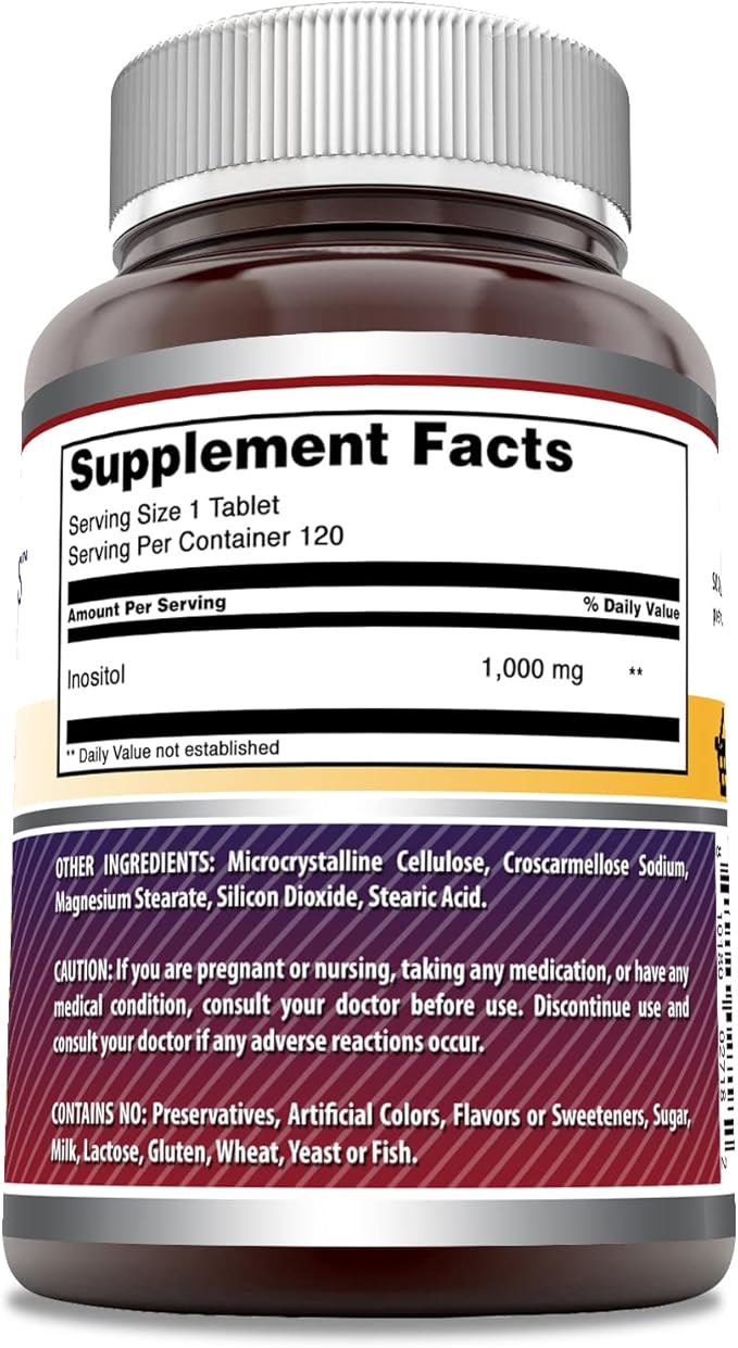 Amazing Formulas Inositol Tablets Supplement | 1000 Mg per Serving | Vitamin B8 | Non-GMO | Gluten-Free | Made in USA (1 Pack, 120 Count)