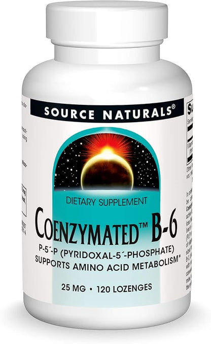 Source Naturals Coenzymated B-6, P-5 Pyridoxal-5 Phosphate Fast-Acting, Quick Dissolve Vitamin Supports Amino Acid Metabolism*, 25 mg - 120 Lozenges