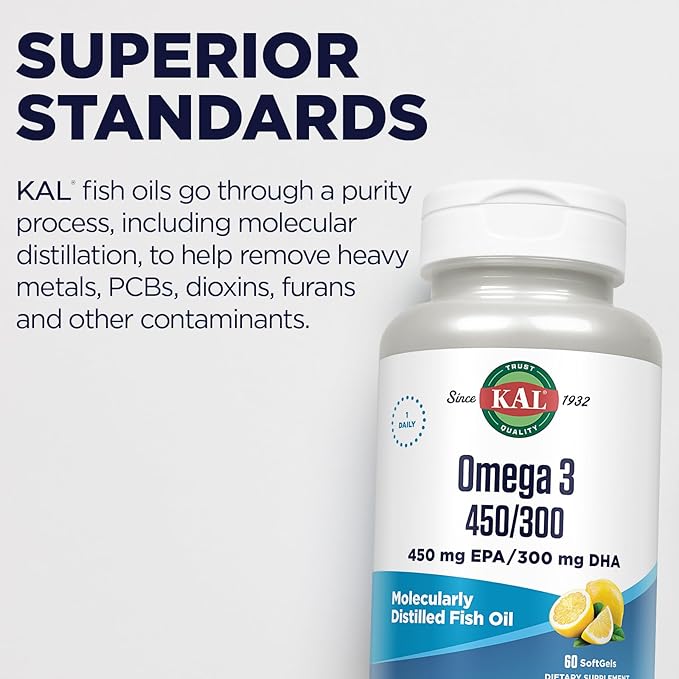 KAL 450/300 1280 Mg Omega 3, Lemon, 60 Count
