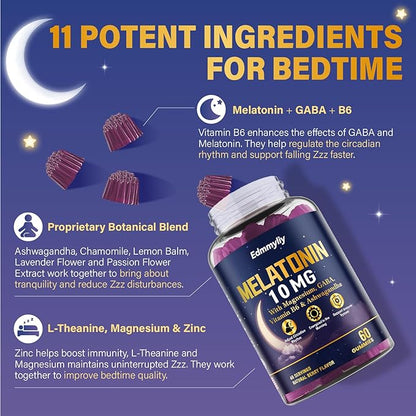 Melatonin 10mg 20mg Gummies for Adults - 10mg of Melatonin Per Gummy with Magnesium, L-Theanine, GABA, Vitamin B6 & Ashwagandha - Supports Health Circadian Rhythm, Sugar Free & Vegan