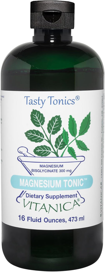 Vitanica Magnesium Tonic - Brain Health Supplement with Vitamin B6 - Liquid Magnesium Supplement, Brain Health, Muscle Support & Heart Health - Pro Logo - Orange, 16 Fl Oz